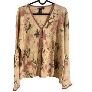 Vintage Alexandra Bartlett Lambswool Angora Rabbit cardigan Sweater floral Flaw